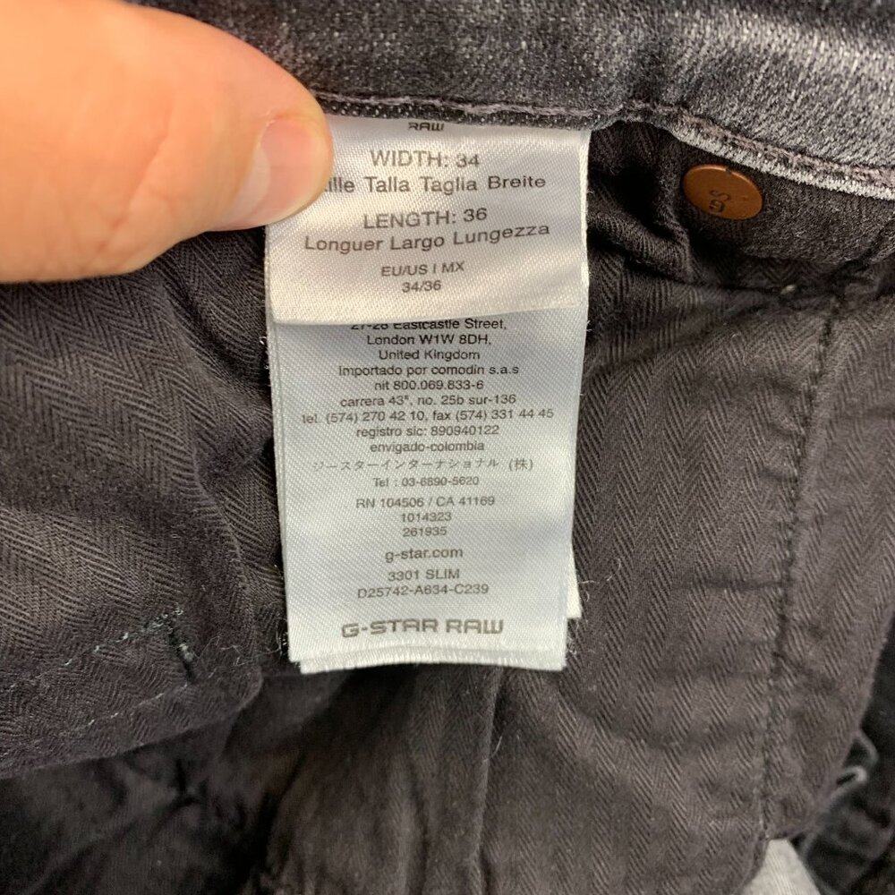 G Star Raw Mens Pants 34 Gray Denim Jeans 3301 Slim Button Fly Faded Tall 34x36 - Picture 9 of 14
